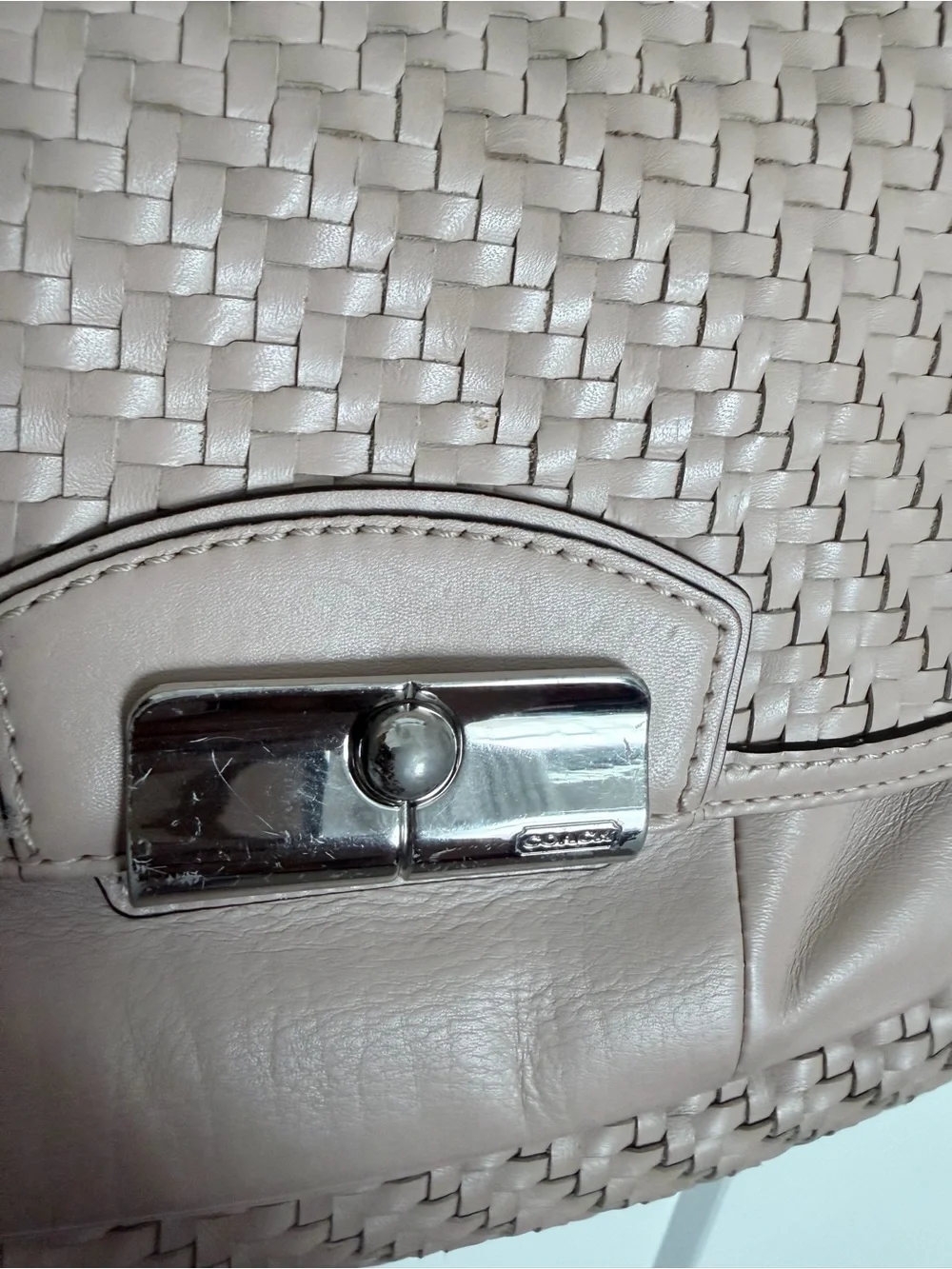 Coach Woven Leather Shoulder Bag Beige Taupe Hobo